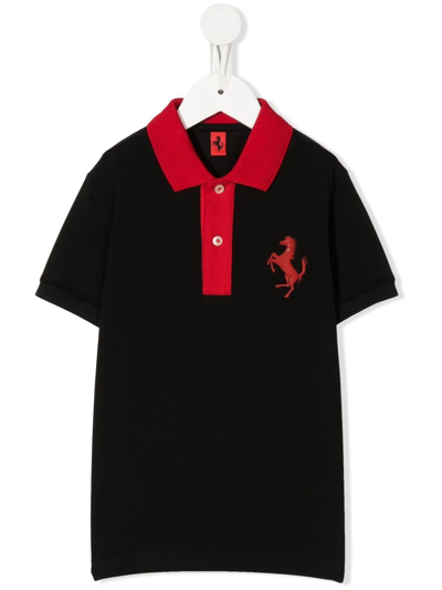 Ferrari Embossed-logo Polo Shirt In Schwarz