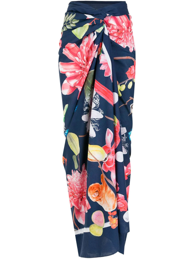 Isolda Floral-print Cotton Sarong In Blue