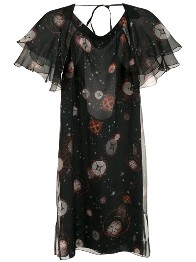 Isolda Ruffle-sleeve Dress In Black