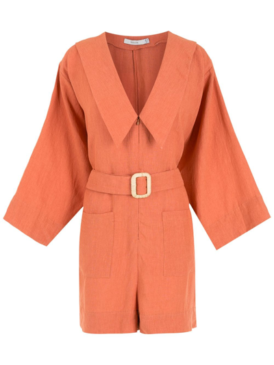 Isolda Belted-waist V-neck Playsuit In Orange
