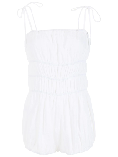 Isolda Smocked-detail Cotton Playsuit In White