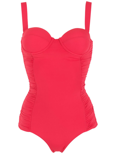 Isolda Vermelho Ruched-detail Swimsuit In Red