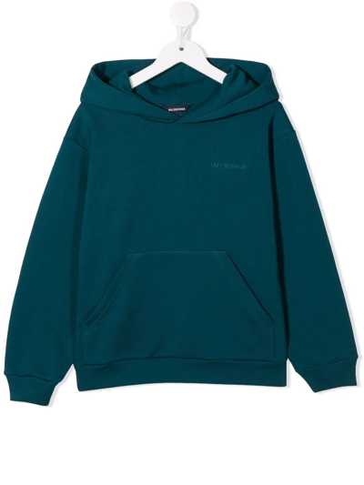 Balenciaga Hoodie Mit Logo-stickerei In Blau