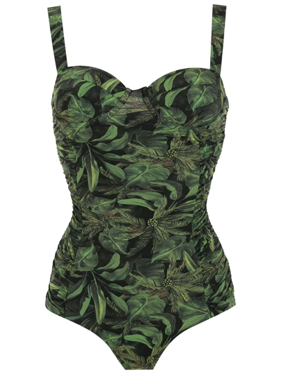 Isolda Coqueiral Foliage-print Swimsuit In Black