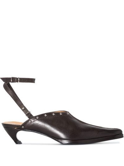 Knwls Brown Jst Strap 52 Studded Leather Mules In Black