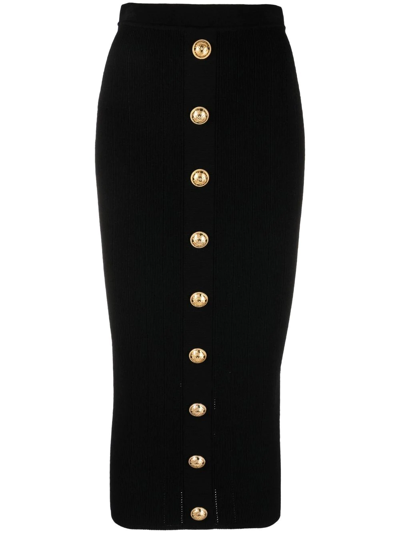 BALMAIN BUTTON-EMBOSSED PENCIL SKIRT