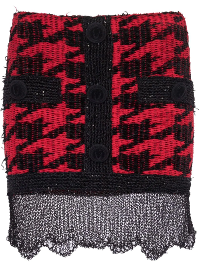 Balmain Houndstooth Knitted Miniskirt In Noir Rouge