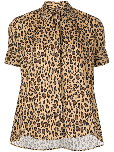 Adam Lippes Trapeze Leopard-print Cotton-blend Poplin Shirt In Beige