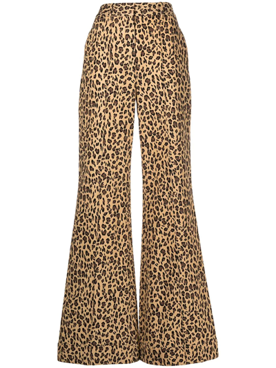 Adam Lippes Leopard-print Wide-leg Trousers In Brown