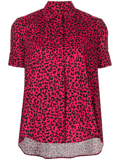 Adam Lippes Animal Print High-low Stretch Cotton Button-up Blouse In Pink
