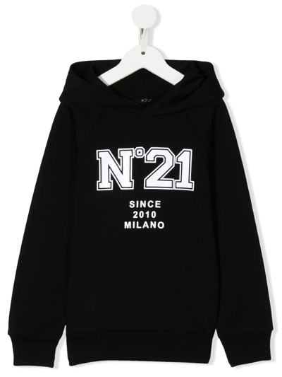 N°21 Kids' Felpa Nera Con Cappuccio E Logo College In Black