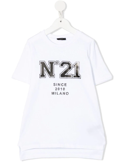 N°21 Teen Logo-print Round-neck T-shirt In Weiss