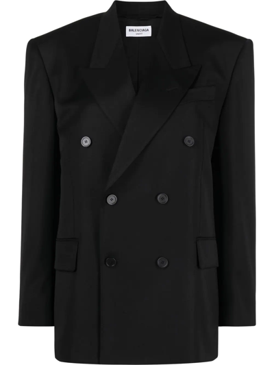 Balenciaga Hourglass Double-breasted Wool Blazer In Black
