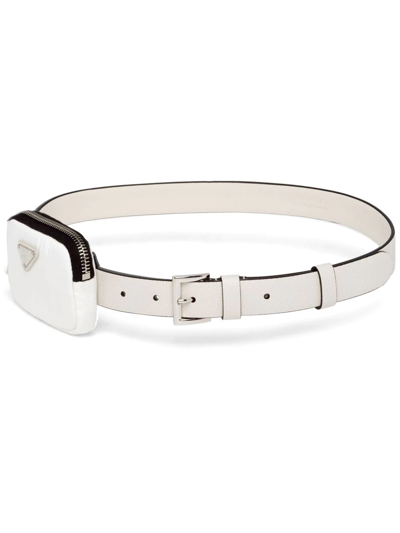 Prada Saffiano Leather Belt With Pouch In White