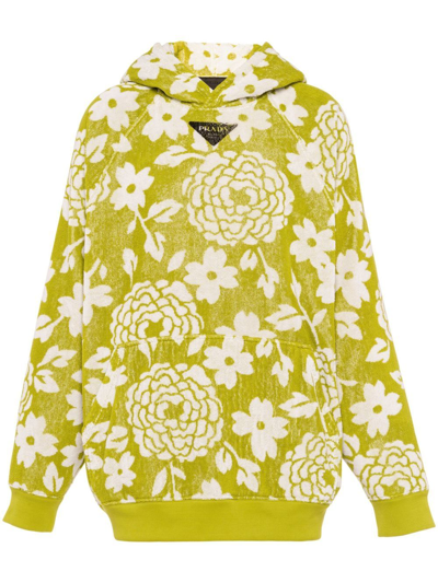 Prada Green/white Floral-print Hoodie