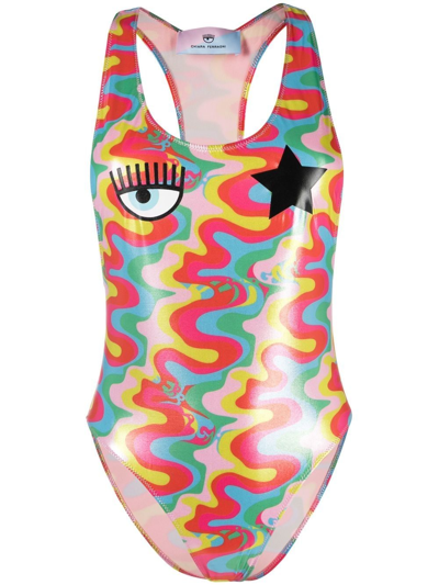 Chiara Ferragni Abstract-print Racerback One-piece In Multicolor