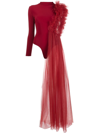 Alchemy X Lia Aram Ruched One-shoulder Tulle Jersey Top In Red