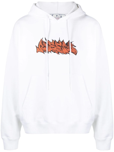 Off-white Neen Logo-print Cotton-jersey Hoodie In White