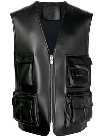 Givenchy Leather Utility Vest In Schwarz | ModeSens