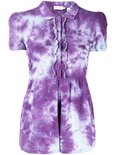 Stain Shade Tie-dye Peplum Polo Top In Violett