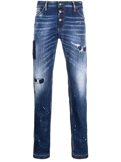 Dsquared2 Distressed Paint Splattered Jeans In Blue