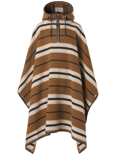 Burberry Striped Wool Poncho In Brown
