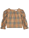 BURBERRY PUFF-SLEEVE VINTAGE CHECK BLOUSE