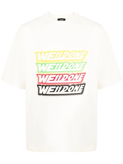 We11 Done Repeated Logo Print T-shirt In Neutrals