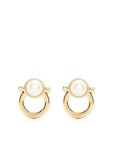 Ferragamo Gancini Pearl-embellished Earrings In Gold