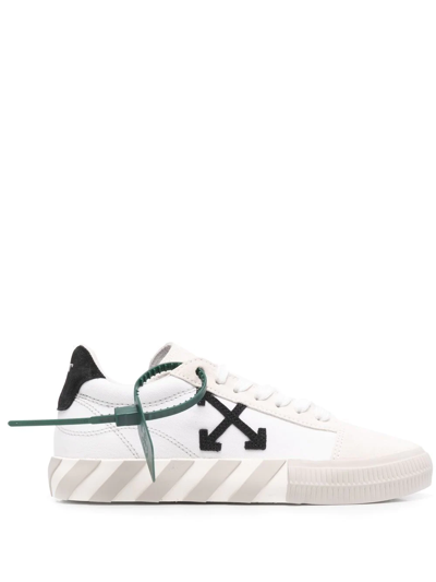 Off-white Low Vulcanized Suede-trimmed Canvas Sneakers In White Black