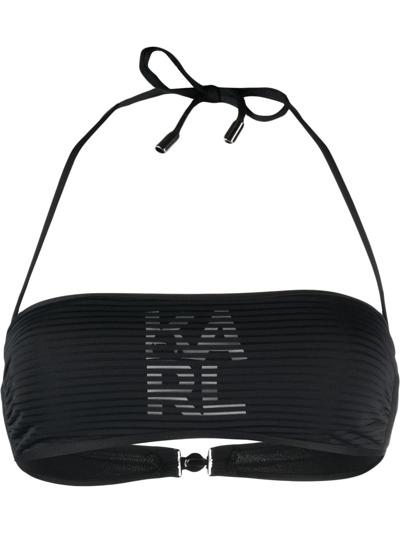 Karl Lagerfeld Logo-print Bandeau Bikini Top In Schwarz