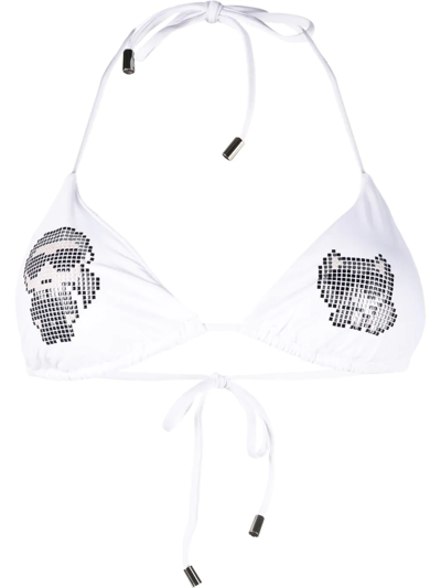 Karl Lagerfeld Karl-studded Bikini Top In Weiss