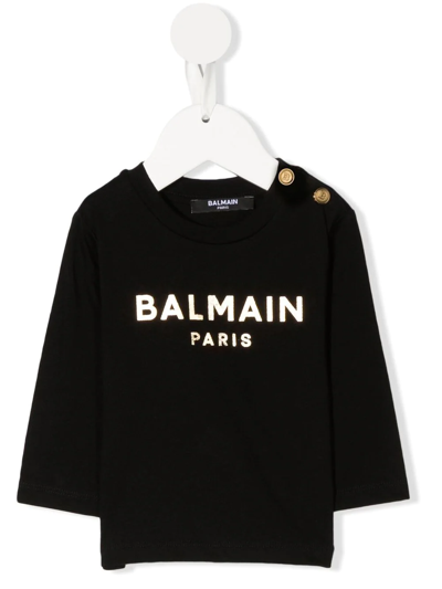 Balmain Babies' Chest-logo Printed T-shirt In Schwarz