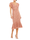 Mac Duggal Beaded Tea-length Gown In Rose Gold