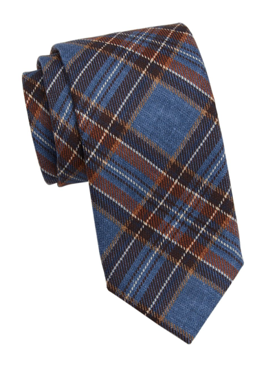 Saks Fifth Avenue Collection Plaid Print Tie In Blue