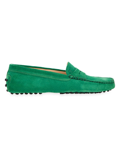 Tod's Gommini Suede Mocassino Penny Loafers In Green