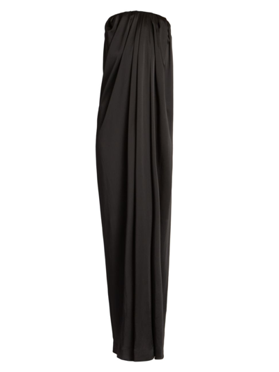 Saint Laurent Goddess Draped Satin Strapless Gown In Noir