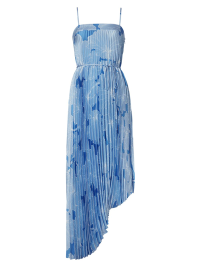 Milly Irene Pleated Floral-print Dress In Blue Multi