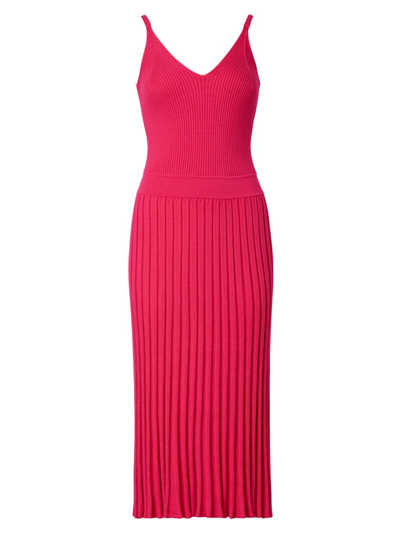 Milly Ribbed Pleated Cami Minidress In Shocking Pink