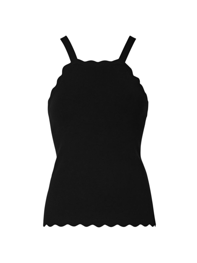 Milly Scalloped Halter Tank Top In Black
