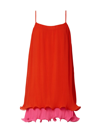 Milly Bianca Pleated Two-tone Ruffled Mini Dress In Coral/azalea