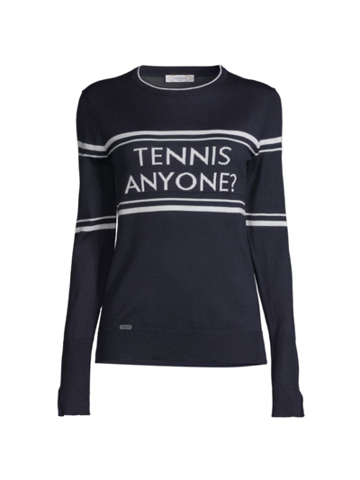 L'etoile Sport Tennis Anyone Sweater In Navy With White Stripes