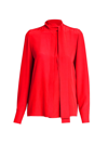 Valentino Tie-neck Long-sleeved Silk Blouse In Rosso
