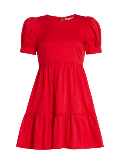 Alice And Olivia Ann Curved Empire-waist Tiered Cotton Minidress In Bright Poppy