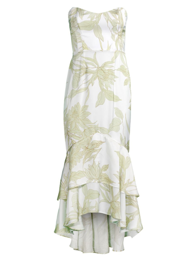 Katie May Cece Strapless Hi-lo Dress In Green Floral