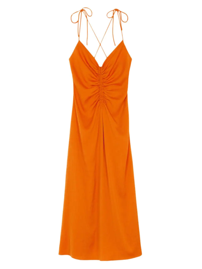 Sandro Long Dress With Narrow Straps In Tomato Orange