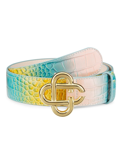 Casablanca Men's Cc Logo Croc Tie-dye Leather Belt In Multi