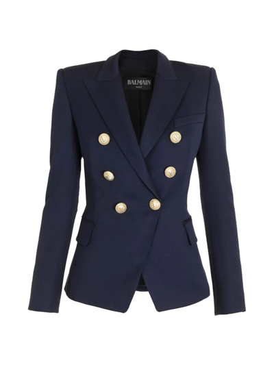 Balmain Women's Wool Double-breasted Jacket In Marine