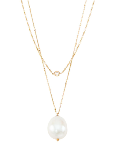 ZOË CHICCO WOMEN'S 14K YELLOW GOLD, DIAMOND, & CULTURED FRESHWATER PEARL DOUBLE-CHAIN NECKLACE