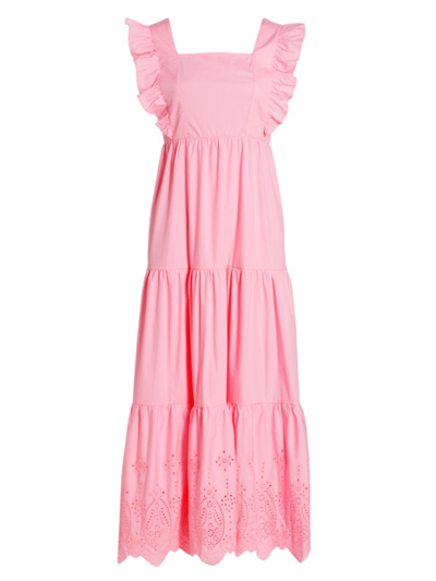 Moon River Embroidered Cotton Midi-dress In Pink